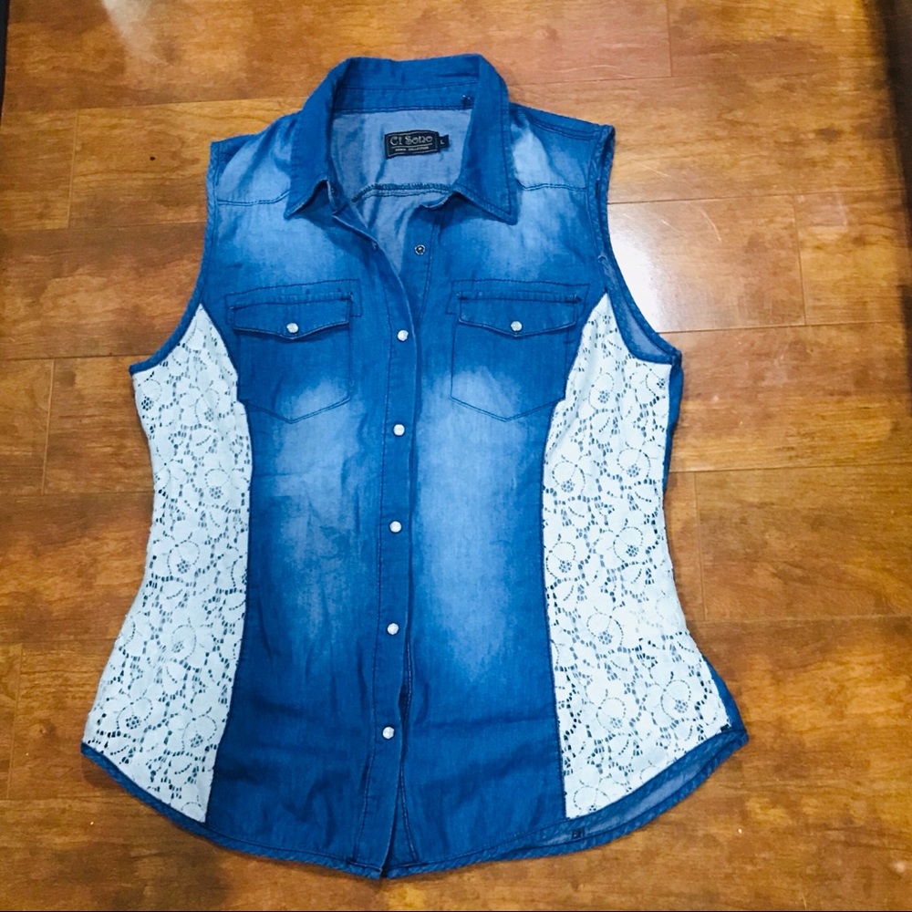 Jean shirt with lace